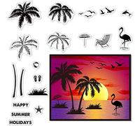 CRASPIRE Palm Trees Clear Stamps for Card Making Decoration Scrapbooking, Flamingo Silicone Rubber Stamp for Greeting Cards Photo Album Diary Decor DIY Craft