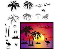CRASPIRE Palm Trees Clear Stamps for Card Making Decoration Scrapbooking, Flamingos Silicone Rubber Stamp for Greeting Cards Photo Album Diary Decor DIY Craft