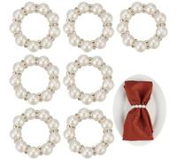 CRASPIRE Pearl Napkin Rings Silver White Holder 12Pcs Elegant Imitation Pearl Rhinestone Dining Table Beaded Elastic Serviette Buckle for Formal Wedding Bridal Shower Home Dinner Party Banquet Decor