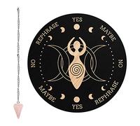 CRASPIRE Pendulum Board Goddess of the Moon Dowsing Divination Metaphysical Message Board 7.9Inch Wooden Carven Board with Rose Quartz Crystal Dowsing Pendulum Witchcraft Wiccan Altar Supplies Kit