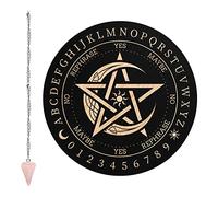 CRASPIRE Pendulum Board Pentagram Dowsing Divination Metaphysical Message Board 7.9Inch Wooden Carven Board with Rose Quartz Crystal Dowsing Pendulum Witchcraft Wiccan Altar Supplies Kit