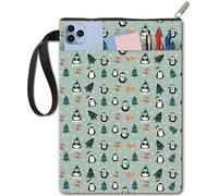 CRASPIRE Penguin Book Covers Christmas Tree Protector Winter Book Sleeve for Paperbacks Washable Fabric Cloth with Zipper and Extra Sleeve Pocket for Readers Lovers Classmate Gifts