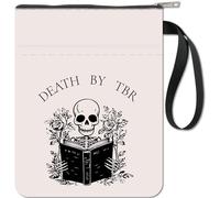 CRASPIRE Pink Skull Rose Book Sleeve - Protector Cover for Paperbacks With Zipper and Extra Pocket - Washable Fabric Cloth - Gifts for Book Lovers, Classmates, Friends