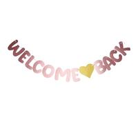 CRASPIRE Pink Welcome Back Banner Back to School Sign Paper Glitter Teacher Students Coworkers First Day Party Yellow Heart Hanging Garland Banners for Classroom Bulletin Board Decoration Supplies