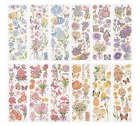 CRASPIRE Plant Journaling Stickers 12 Sheets Vintage Scrapbook Sticker Aesthetic Natural Flower Butterfly Gold Stamping Stickers Floral Decorative Decals for Laptop Envelopes Notebook Luggage
