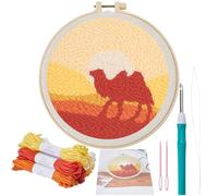 CRASPIRE Punch Embroidery Kits with Camel Pattern Needle Punch Starter Kits for Beginners Handcraft Embroidery Kit with Embroidery Fabric Hoop Yarn Punch Pen Needle Threader for Adults DIY Craft