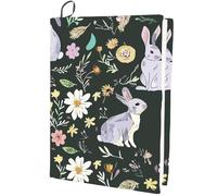 CRASPIRE Rabbit Book Cover Stretchable Book Sleeve Easter Plants Flowers Cloth Washable Reusable Large Notebook Wraps Elastic Cover Suitable for Most Hardcover Books Textbook