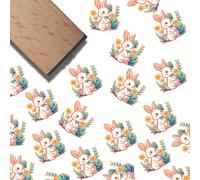 CRASPIRE Rabbit Rubber Stamp Small Wooden Animal Stamps 1.6 Inch Plant Flower Leaf Cartoon Print Wood Square Head Art Stamp for Scrapbooking Card Journal Diary Paper Photo Album DIY Making Craft