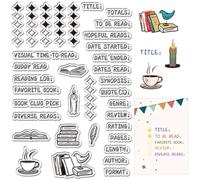 CRASPIRE Reading Book Stamp Diary Journal Clear Stamps for Card Making Coffee Book Title Author Words Reusable Silicone Rubber for Scrapbooking Calendar Journal Photo Album Decorative Crafts