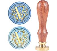 CRASPIRE Retro Alphabet Initials Wax Sealing Stamp Classic Vintage 26 Letters A-Z 25mm Removable Brass Head Wood Handle for Envelope Invitation Embellishment Gift Decoration（Letter V）