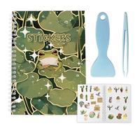 CRASPIRE Reusable Sticker Book Collecting Album for A5 Size 40 Sheets Release Paper Waterproof Blank Sticker Storage Holder Organizer Lotus Leaf Frog Cover with Tweezers and Scraper Labels