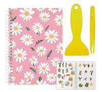 CRASPIRE Reusable Sticker Book Sticker Daisy Flower Pink Collecting Book Album A5 Size 40 Sheets Reusable Sticker Organizer Storage Book Sticker Book with Tweezer and Spatula