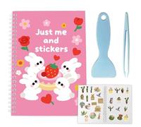 CRASPIRE Reusable Sticker Storage Book Collecting Album A5 Size 40 Sheets Release Paper Waterproof Rabbit Flower Cover Blank Stickers Storage Holder Organizer with Tweezers Scraper Labels