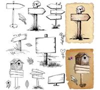 CRASPIRE Rustic Road Signs Clear Rubber Stamp Label Mailbox Farm Vintage Transparent Silicone Seals Stamp Retro for Journaling Card Making DIY Scrapbooking Handmade Photo Album Notebook Decor