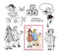 CRASPIRE SchoolClear Rubber Stamps Happy Childhood Retro Dress Lovely Woman Jump Rope Paper Airplanes Transparent Vintage Postmark Silicone Seals Stamp Journaling Card Making Diy Scrapbooking