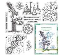 CRASPIRE Science Clear Rubber Stamps Experiment DNA Microscope Test Tube Beaker Transparent Vintage Postmark Silicone Seals Stamp Journaling Card Making DIY Scrapbooking Photo Album Decorative
