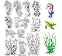 CRASPIRE Sea Horse Clear Rubber Stamps Ocean Transparent Silicone Seal Clears Stamp for Cards Making Seaplant Turtle Sealing DIY Scrapbooking Journaling Photo Album Decoration Crafting Supplies