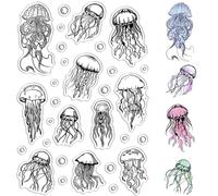 CRASPIRE Sea Jellyfish Clear Rubber Stamps Ocean Marine Life Bubble Vintage Reusable Transparent Silicone Stamp Seals for DIY Scrapbooking Journaling Card Making Decor Photo Album Decorative