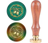 CRASPIRE Sealing Wax Stamp Acorn, Wax Seal Stamp 25mm Round Brass Head with Universal Wooden Handle for Sealing Letter Card Gift Invitation Scrapbooking