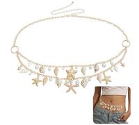 CRASPIRE Seashell Belly Chain Double Layer Waist Chain Belt Adjustable Summer Beach Sea Shell Starfish Pearl Boho Belly Body Jewelry Bikini Waist Belt for Women Swimwear Outfits Party 27.7 Inch