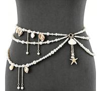 CRASPIRE Seashell Pearl Waist Chain Belts for Women Mermaids Starfish Belly Body Chains Adjustable Sexy Summer Beach Shell Layered Festival Rave Bikini Dress Vacation Jewelry for Swimwear