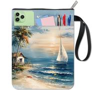 CRASPIRE Seaside Scenery Book Sleeve Coconut Tree Book Protector Beach Book Covers for Paperbacks Washable Fabric Cloth Book Cover with Zipper and Extra Sleeve Pocket for Book Lovers Classmate Gifts