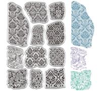 CRASPIRE Silicone Stamp Texture Vintage Clear Stamps Retro Background Transparent Reusable Floral Flower Figure Seal Stamp Sheets for DIY Handmade Diary Card Scrapbooking Photo Album Notebook Decor