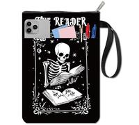 CRASPIRE Skeleton Book Covers Black Book Protector Gothic Book Sleeve for Paperbacks Washable Fabric Cloth Book Cover with Zipper and Extra Sleeve Pocket for Book Lovers Classmate Gifts