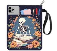 CRASPIRE Skeleton Flower Book Cover Protector - Black Washable Fabric Sleeve with Zipper and Extra Pocket for Paperbacks - Classmate Gifts