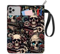 CRASPIRE Skull Book Cover Rose Floral Book Sleeve for Hardcover Reading Accessories Flower Printed Washable Fabric Cloth with Zipper Extra Pocket for Hardcover Notebook Classmate Friend Gifts Travel