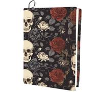 CRASPIRE Skull Book Covers Stretchy Book Cover Black Elastic Cloth Washable Reusable Holiday Halloween Skeleton Rose Large Wraps Protector Suitable for Most Hardcover Books Notebooks