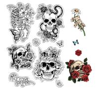 CRASPIRE Skull Clear Stamps Gothic Skeletons Roses Butterflies Retro Transparent Silicone Stamp Seals for Halloween Journaling Card Making DIY Scrapbooking Handmade Photo Album Film Frame