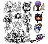 CRASPIRE Skull Clear Stamps Magical Witch Magic Bottles Candles Word Reusable Retro Transparent Silicone Stamp Seals for Halloween Decor Journaling Card Making DIY Scrapbooking