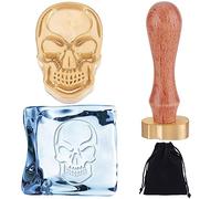 CRASPIRE Skull Ice Stamp Skeleton Ice Cube Mould Ice Branding Stamp with Removable Brass Head & Wood Handle Vintage Ice Stamp for DIY Crafting Cocktail Whiskey Mojito Drinks Bar Making