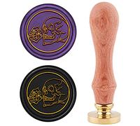 CRASPIRE Skull Wax Seal Stamp Halloween Gothic Wax Sealing Stamps Rose Flower Retro 25mm Removable Brass Head Wooden Handle for Envelopes Invitations Wine Packages Greeting Cards Wedding