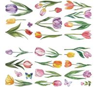 CRASPIRE Spring Summer Flower Window Decal Sticker 8 Sheets Adhesive PVC Tulip Butterfly Flower Window Decal Easter Home Office School Glass Windows Wall Removable Waterproof butterflies Decoration