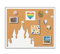 CRASPIRE Square Castle Pin Cork Board Wooden White Framed Bulletin Display Badge Vintage Decorative Corkboard 11.8 x 9.8 Wall Mounted Memory Memo Brooch Lapel Holder Storage for Home School Classroom
