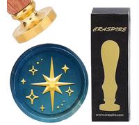 CRASPIRE Star Wax Seal Stamps Shiny Four-Pointed Star Vintage Removable Brass Sealing Stamp Heads 30mm with Wooden Handle for Envelopes Invitations Card DIY Craft Birthday Wedding Gift Wrapping