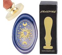 CRASPIRE Sun and Moon Wax Seal Stamp Oval Retro Vintage Star Removable Brass Head with Wood Handle Sealing Wax Stamp for Christmas Day Party Envelope Invitation Card Scrapbooking Packing Decoration