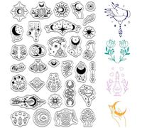 CRASPIRE Sun Moon Clear Stamps Divination Magic Hand Moth PVC Reusable Vintage Background Postmark Transparent Rubber Stamp Seals for Scrapbooking Journaling Card Making Decoration Supplies DIY Craft