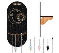 CRASPIRE Sun Moon Crystal Shelf Black Crystal Display Shelf Magical Moon Phase Shelf Witch Stuff Wooden Hanging Rustic Crystal Holder Stand with 3 Pieces Crystals Stones for Room Decor