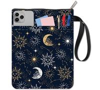 CRASPIRE Sun Moon Star Book Sleeve with Zipper Galaxy Boho Book Protector Pouch for Paperback Black Space Waterproof Fabric Cloth Books Sleeves Librarian Book Lovers Classmate Bookish Graduation Gifts
