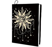 CRASPIRE Sun Stretchable Book Cover Moon Star Plants Black Washable Reusable Large Nylon Cloth Elastic Adjustable Book Covers Protector Notebook Wraps Suitable for Most Hardcover Books