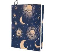 CRASPIRE Sun Stretchable Book Cover Moon Stars Black Washable Reusable Large Nylon Book Protector Elastic Notebook Wraps Suitable for Hardcover Books Classroom Students