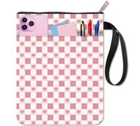 CRASPIRE Tartan Book Covers Heart Book Sleeve Pink Protector for Paperbacks Washable Fabric Cloth Cover with Zipper and Extra Sleeve Pocket for Lovers Classmate Gifts