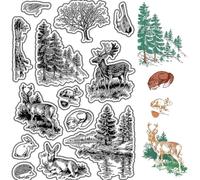 CRASPIRE Tree Clear Stamps Forest Deer Rabbit Hedgehog Fox Bird Animals Reusable Background Postmark Transparent Silicone Stamp Seals for Journaling Card Making Decor DIY Scrapbooking Supplies