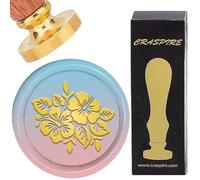CRASPIRE Tropical Flower Wax Seal Stamp 25mm Summer Jasminum Floral Leaves Round Sealing Wax Stamps Vintage Removable Brass Head with Wood Handle for Wedding Birthday Envelopes Invitations Decor Gift