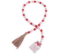 CRASPIRE Valentines Wooden Bead Garland Wood Bead Garlands Pink Red Love Farmhouse Rustic Rope Tassels Beads Hanging Pendant Rustic Wall Ornament Strand Home Decor for Tiered Tray Wedding Anniversary
