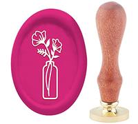 CRASPIRE Vase Flower Wax Seal Stamp Copper Oval 20×30mm Vintage Sealing Stamp Detachable Brass Head with Wooden Handle for Wedding Letter Invitation Envelope Card Scrapbook Bag