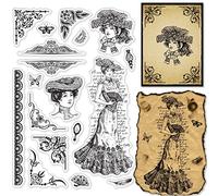 CRASPIRE Victoria Clear Stamps Victoria Corner Feathers Fans Butterfly Transparent Silicone Stamp Rubber Stamp for Scrapbooking Birthday Photo Album Thanksgiving Card Making 4.3 x 6.3 x 0.1 Inch